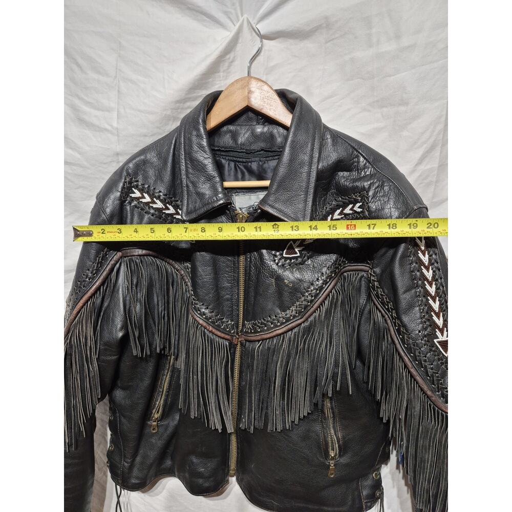 Womens Leather Jacket Fringe Stitching Bead Size 22 With Removable Liner Western - Picture 8 of 16